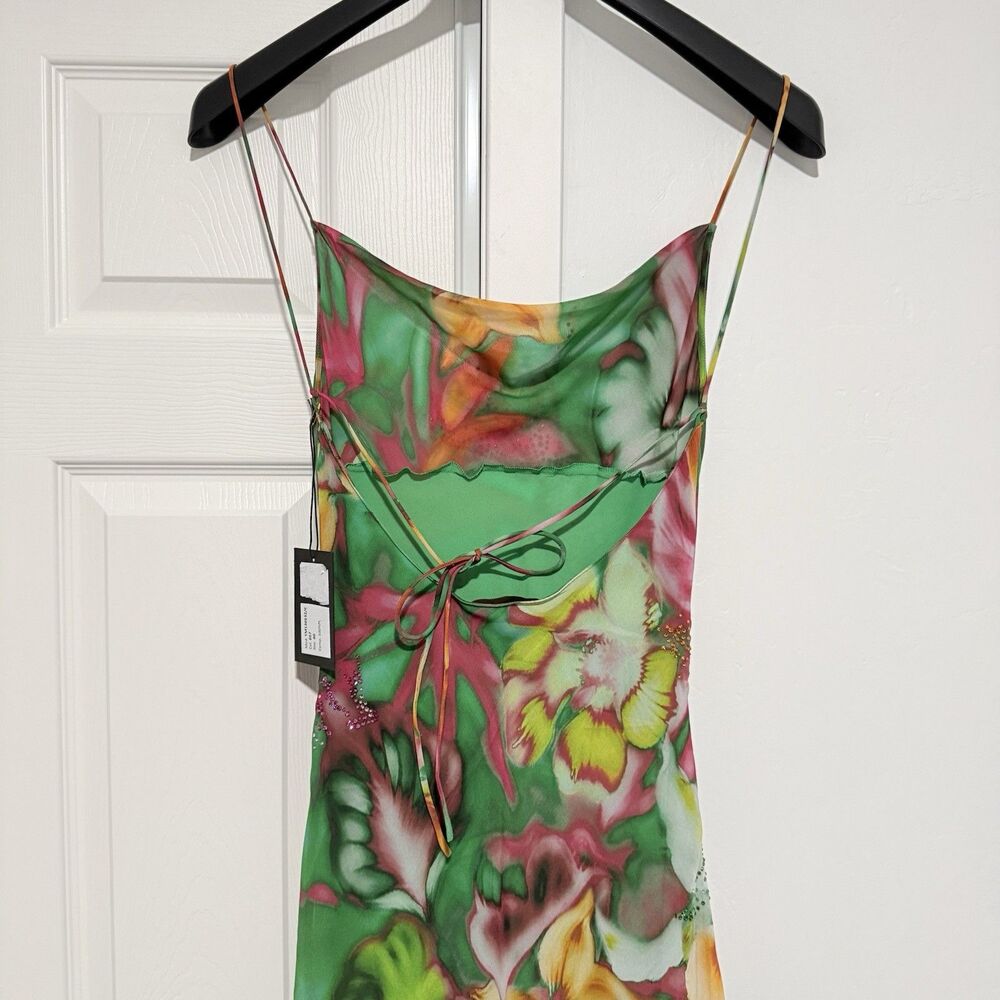 THE ANDAMANE Isabelle Green Dress in Floral Print With Crystals Sz 42 - Picture 14 of 16